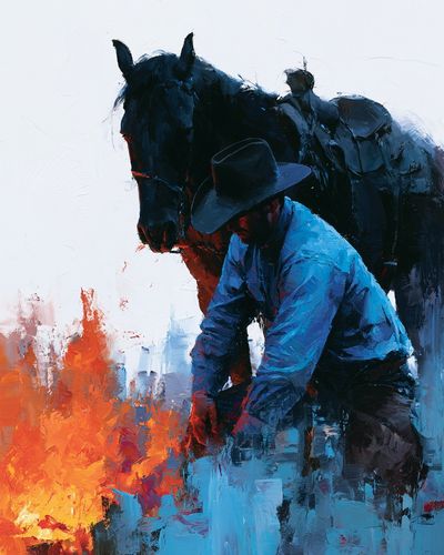 Cowboy and Horse Painting Poster.