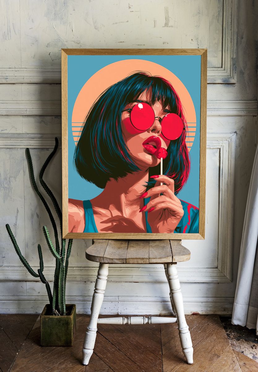 Pop Art Woman with Lollipop Poster. — room view 1