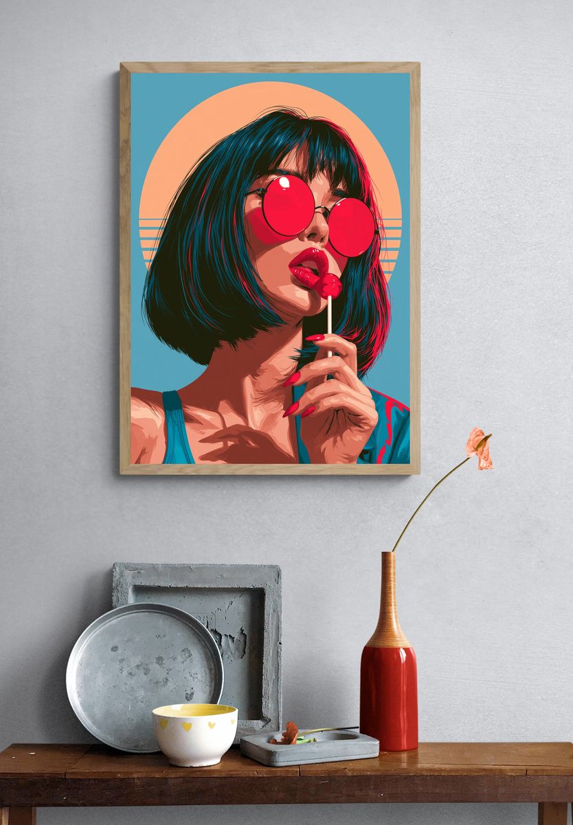Pop Art Woman with Lollipop Poster. — room view 3