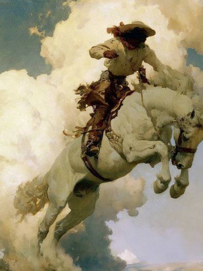 Cowboy on White Horse Fine-Art Print.