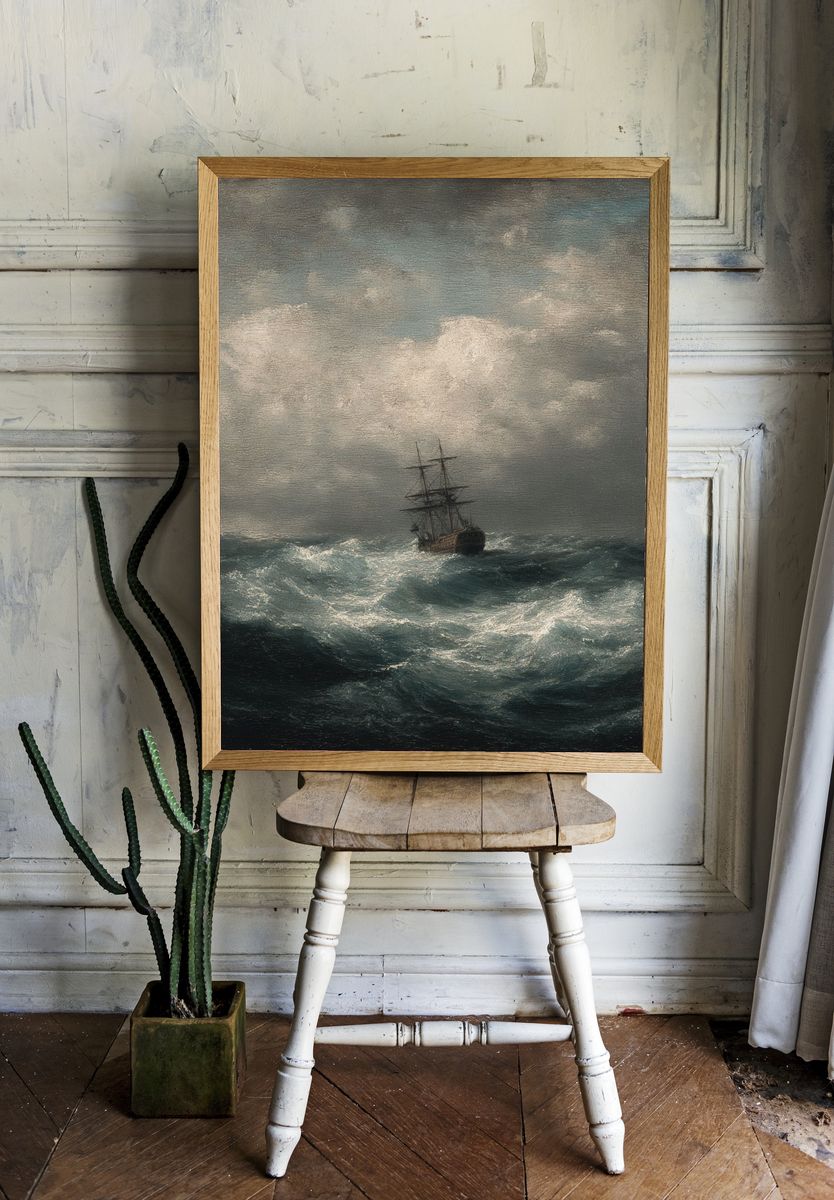 Stormy Sea with Ship — Fine Art Print. — room view 1