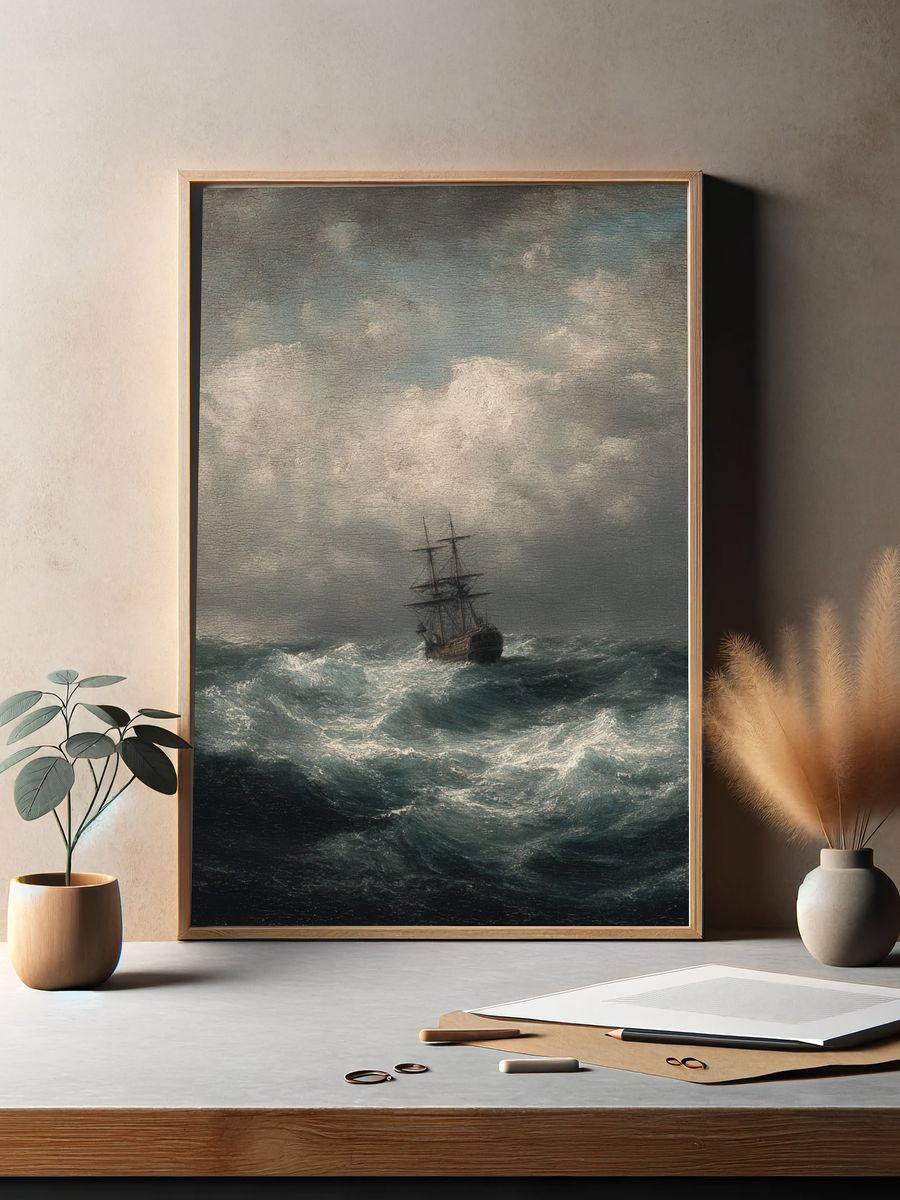Stormy Sea with Ship — Fine Art Print. — room view 2