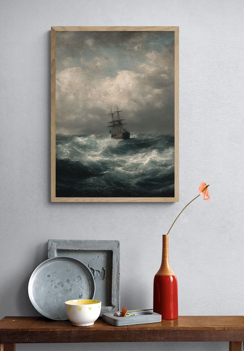 Stormy Sea with Ship — Fine Art Print. — room view 3