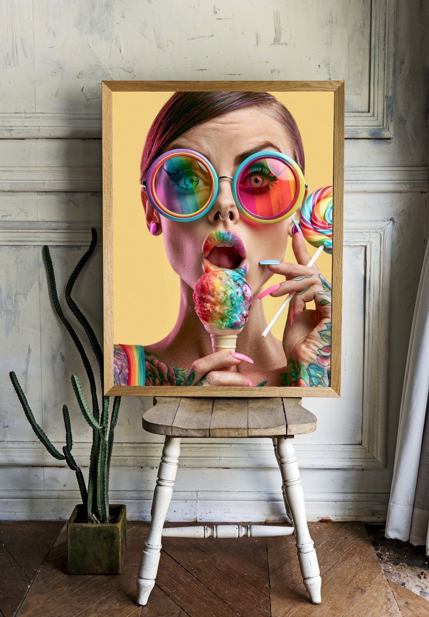 Rainbow Pop Portrait Print. room preview
