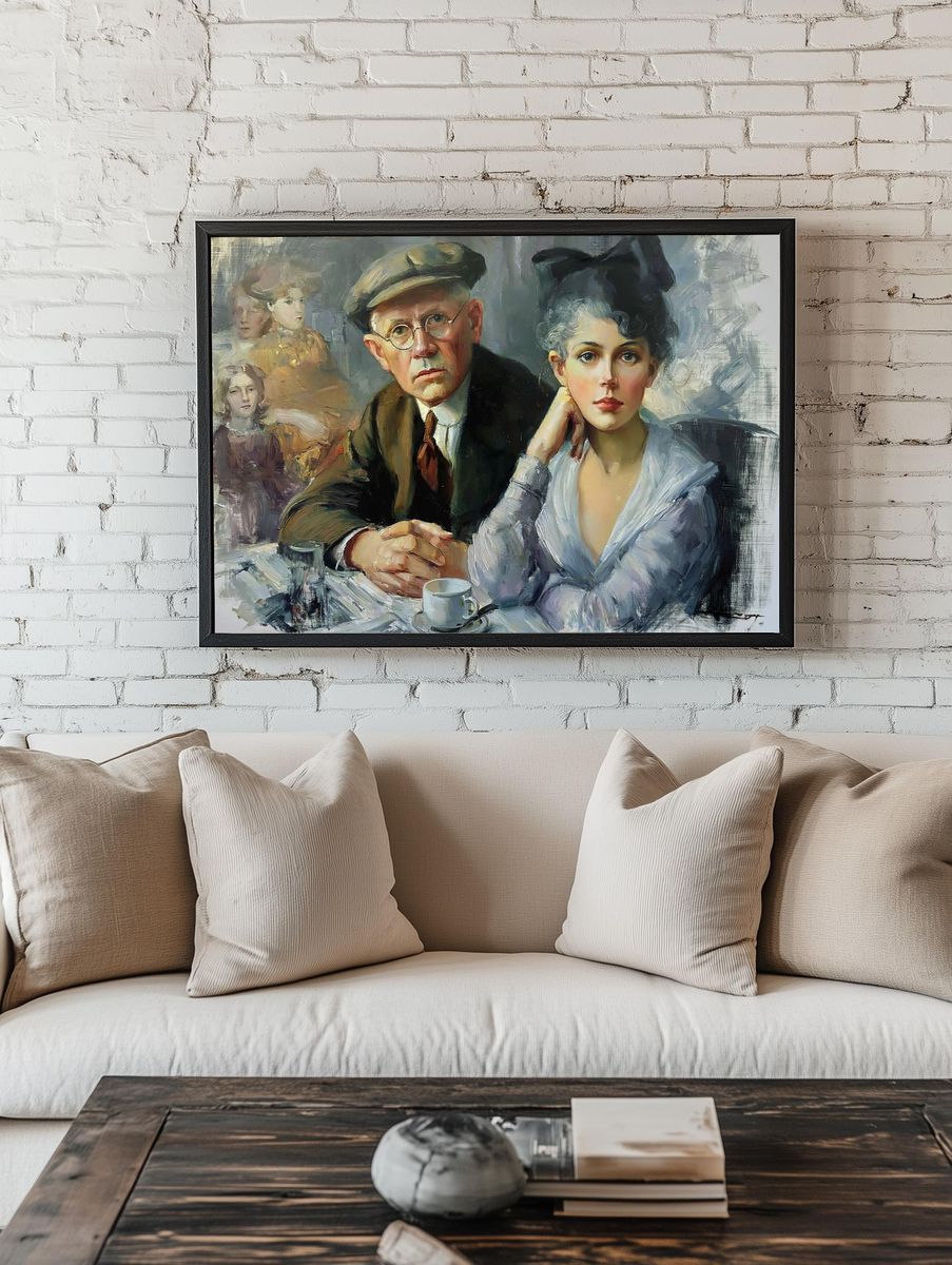 Café Portrait Oil Painting Poster. room preview