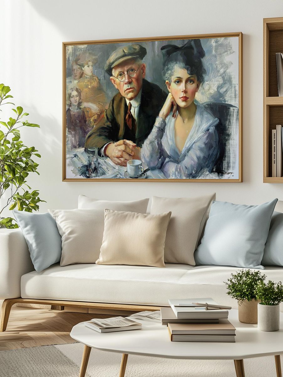 Café Portrait Oil Painting Poster. — room view 2