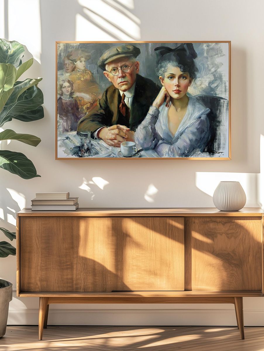 Café Portrait Oil Painting Poster. — room view 3