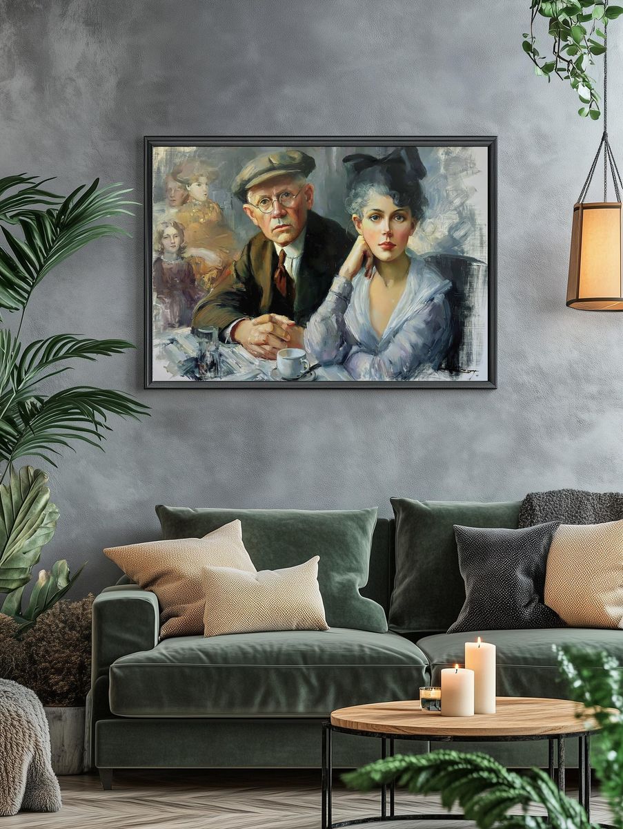 Café Portrait Oil Painting Poster. — room view 4