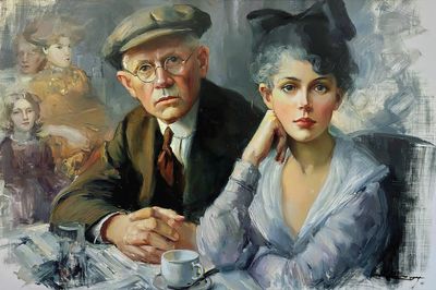 Café Portrait Oil Painting Poster.