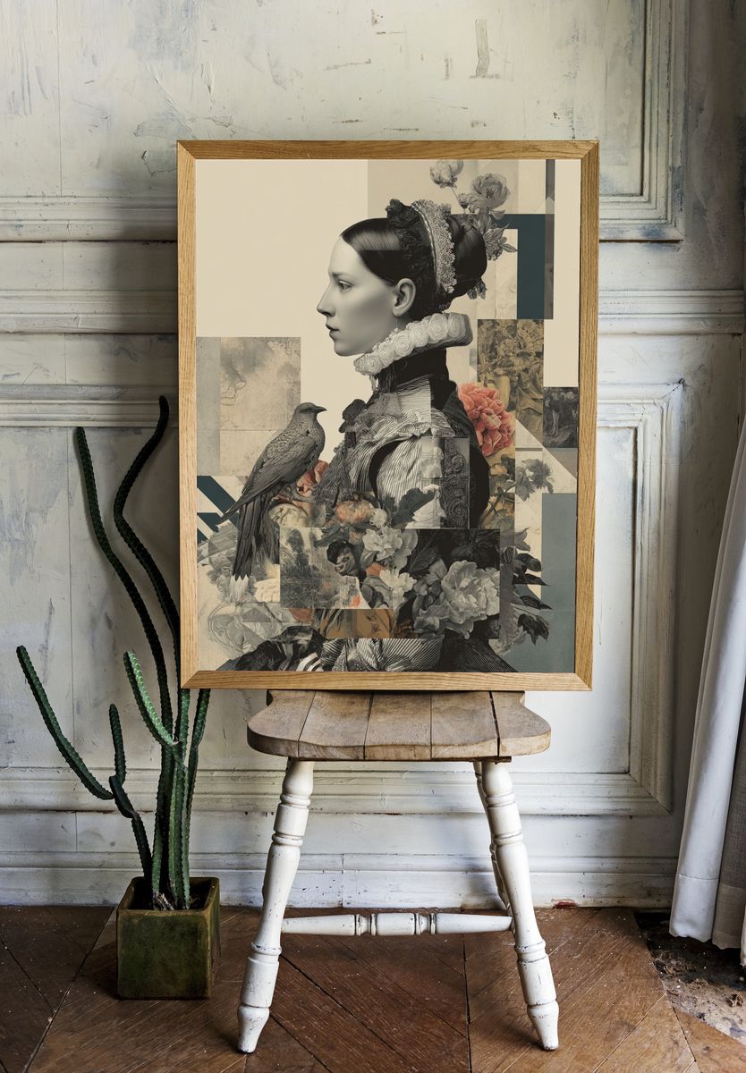 Elegant Woman with Bird — Fine Art Print. — room view 1