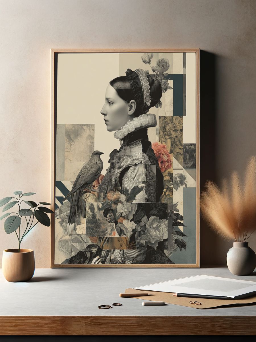 Elegant Woman with Bird — Fine Art Print. — room view 2