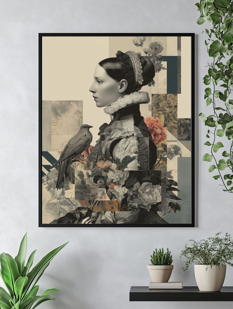 Elegant Woman with Bird — Fine Art Print. — room view 4