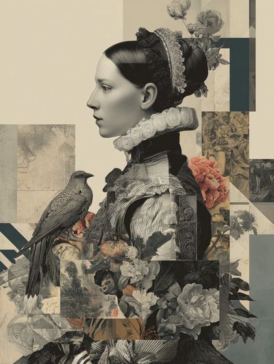 Elegant Woman with Bird — Fine Art Print. poster print
