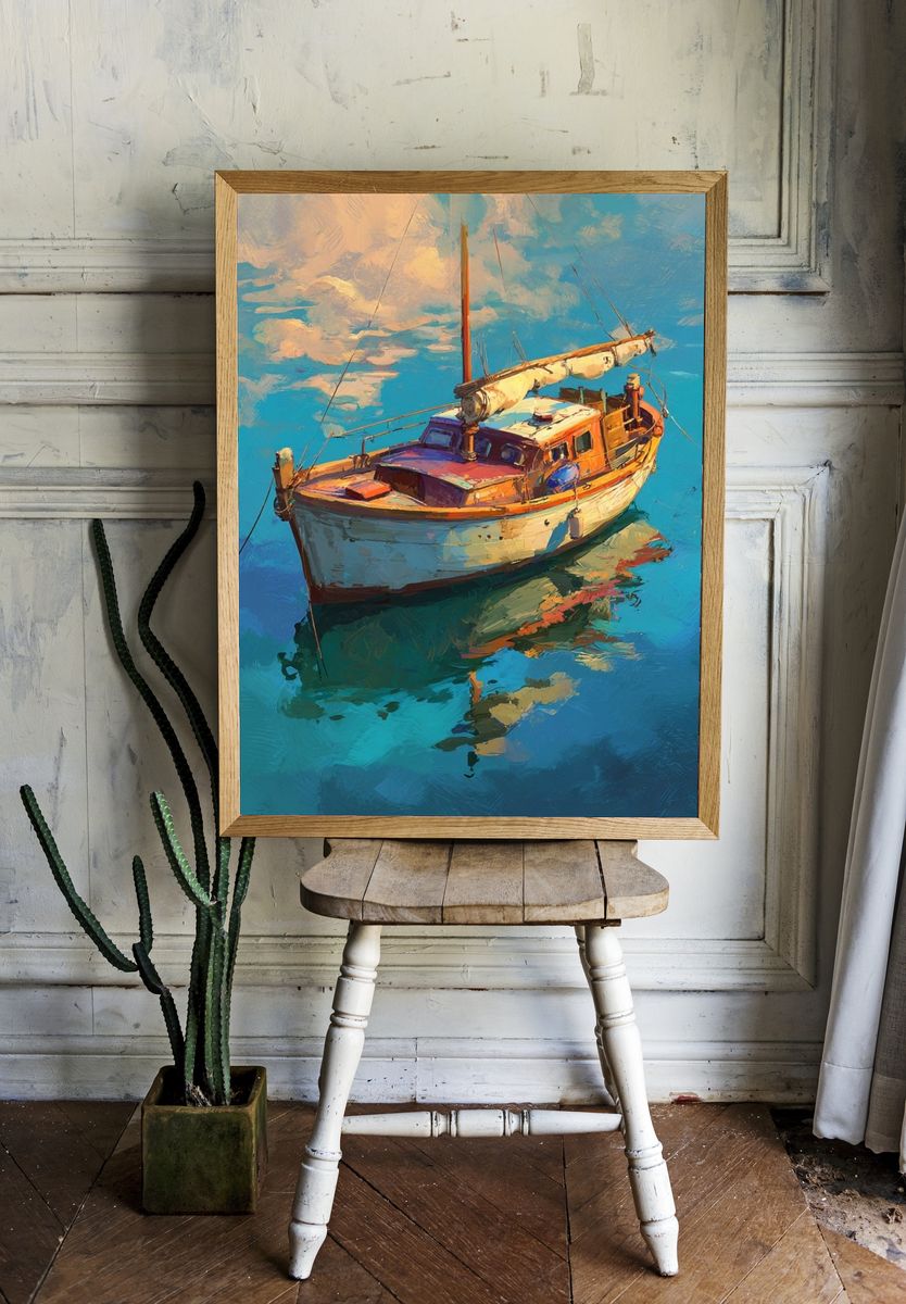 Sailboat Harbor Impressionist Print. — room view 1