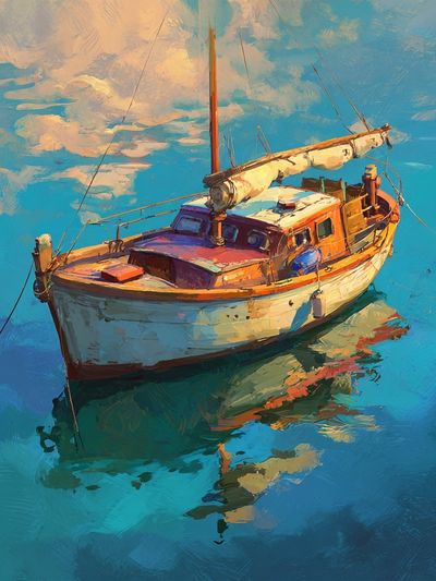 Sailboat Harbor Impressionist Print. poster