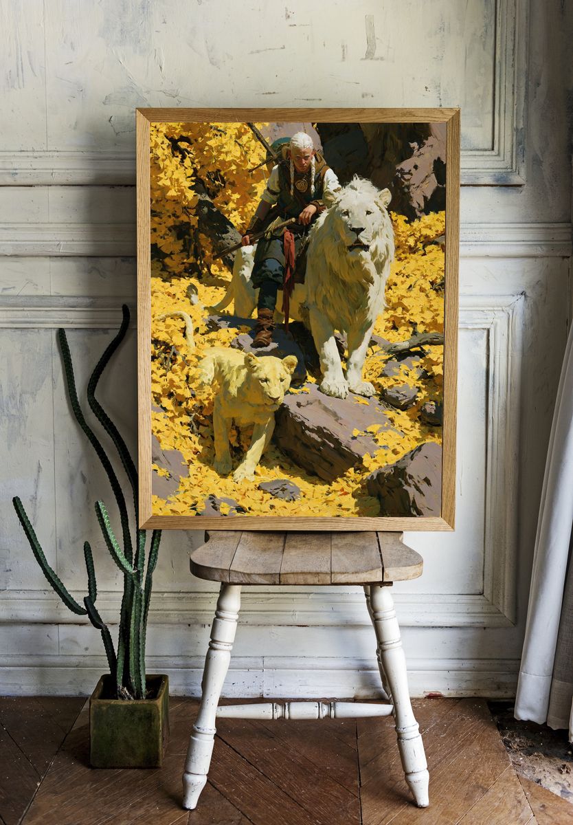 Lion Rider Fantasy Painting Poster. — room view 1