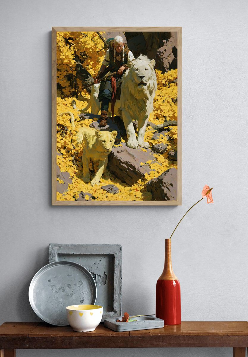 Lion Rider Fantasy Painting Poster. — room view 3