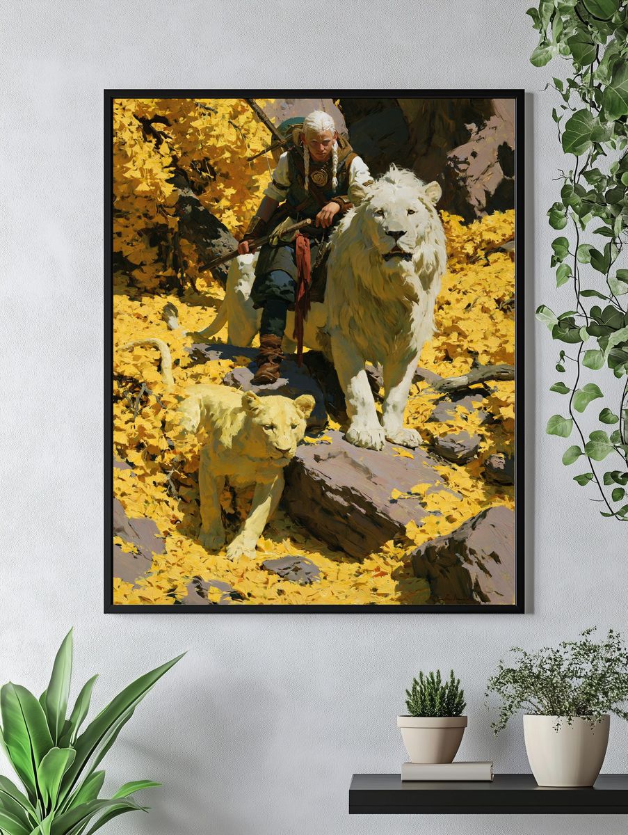 Lion Rider Fantasy Painting Poster. — room view 4