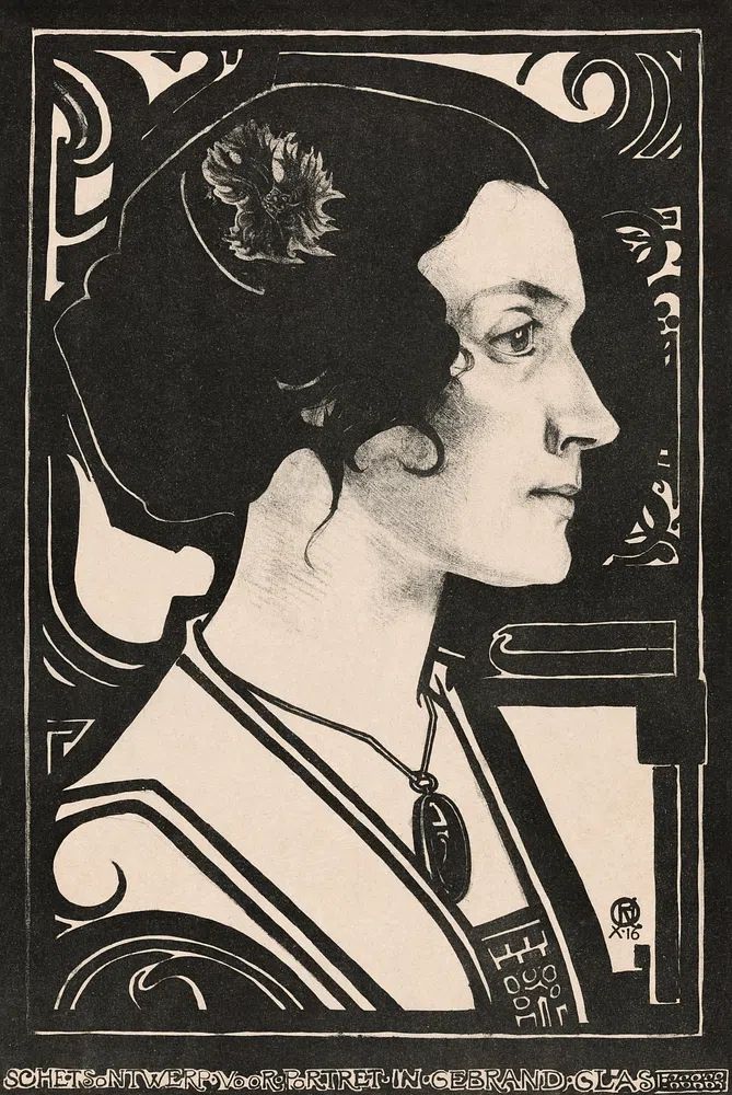 Portrait unknown woman Sketch design. poster — fine-art art