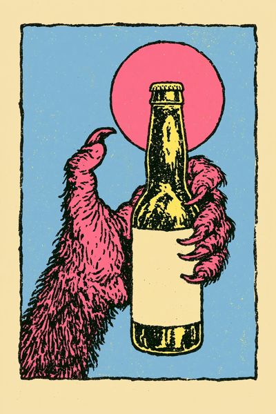 Furry Hand Holding Bottle Print.