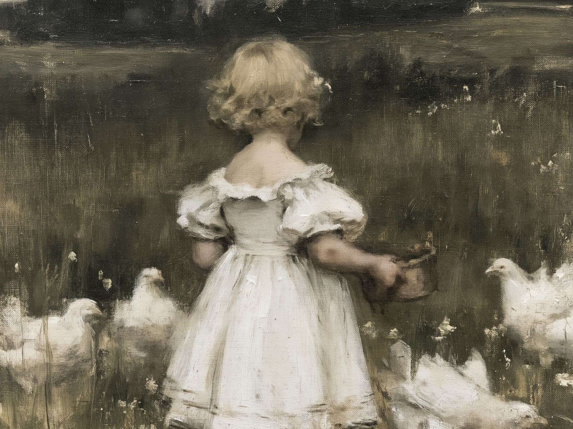 Girl with Chickens Fine-Art Poster. poster detail