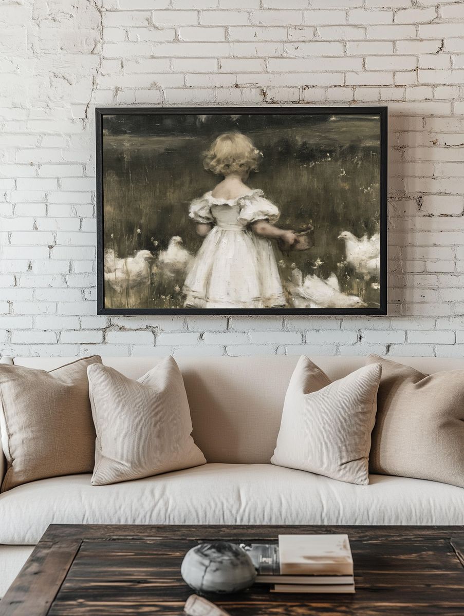 Girl with Chickens Fine-Art Poster. room preview