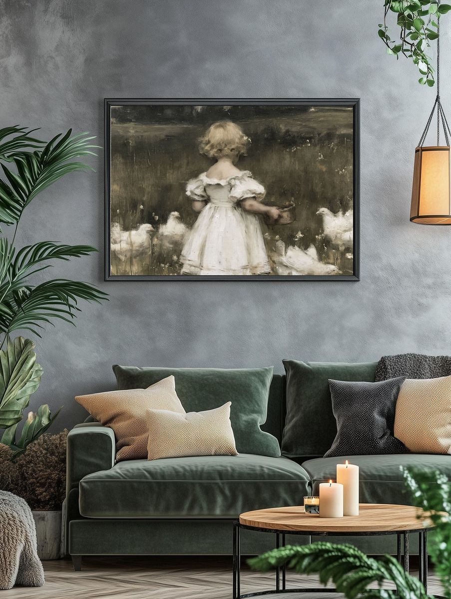 Girl with Chickens Fine-Art Poster. — room view 4