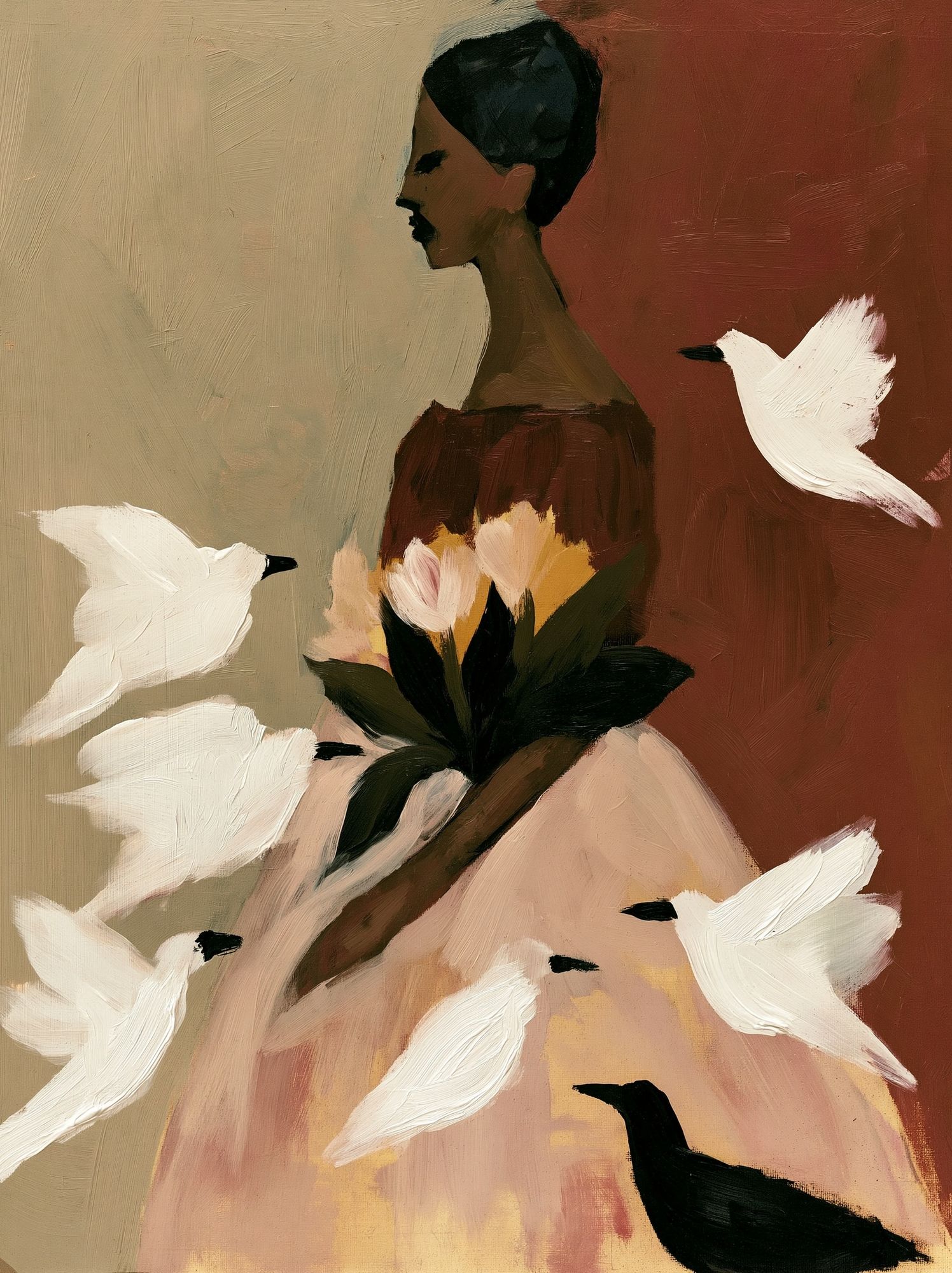Birds and Woman Fine-Art Poster. poster detail