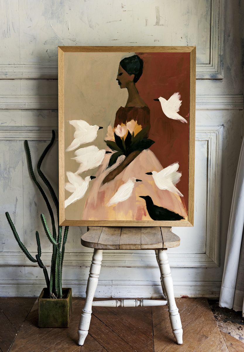 Birds and Woman Fine-Art Poster. — room view 1