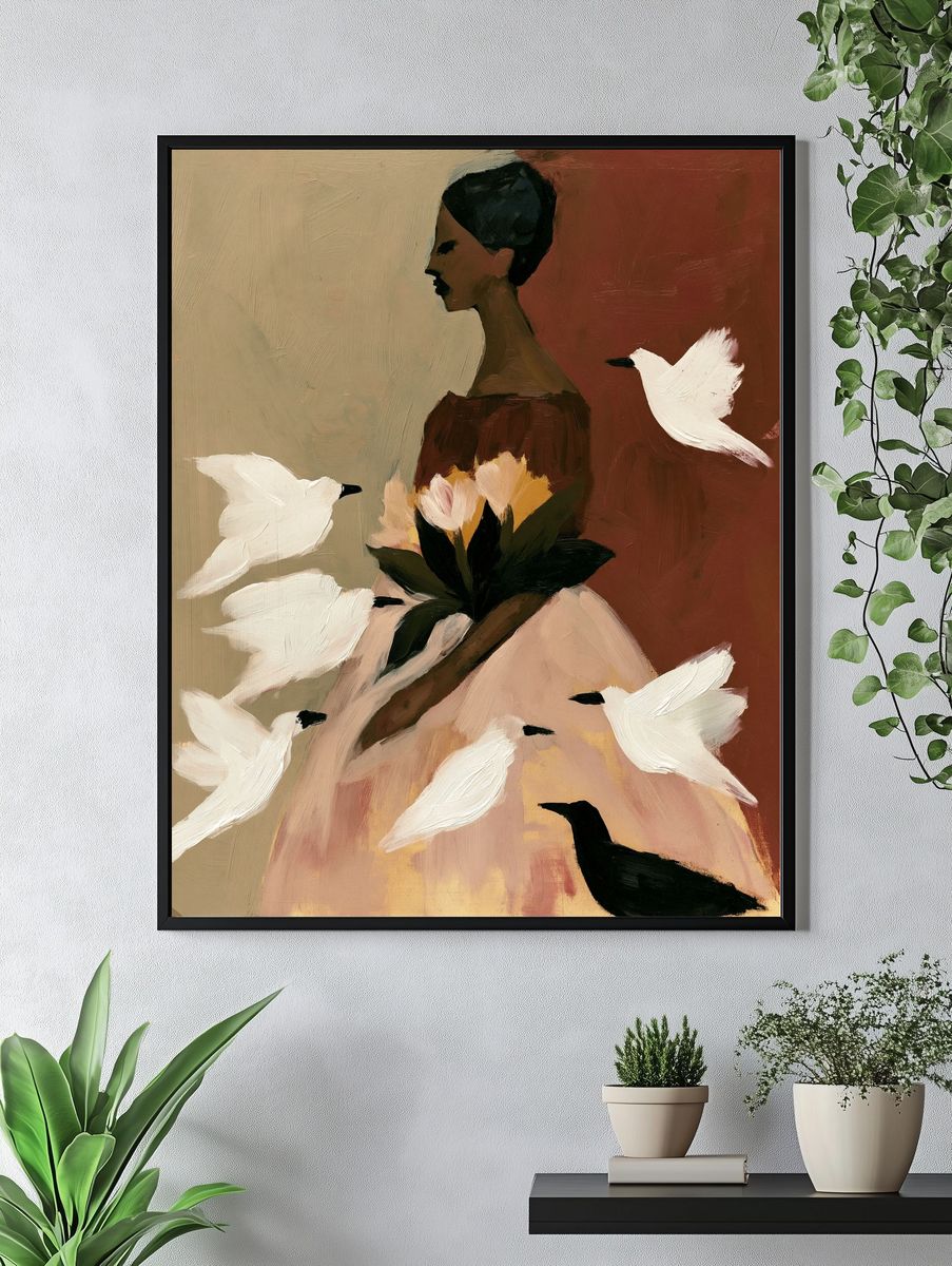 Birds and Woman Fine-Art Poster. — room view 4