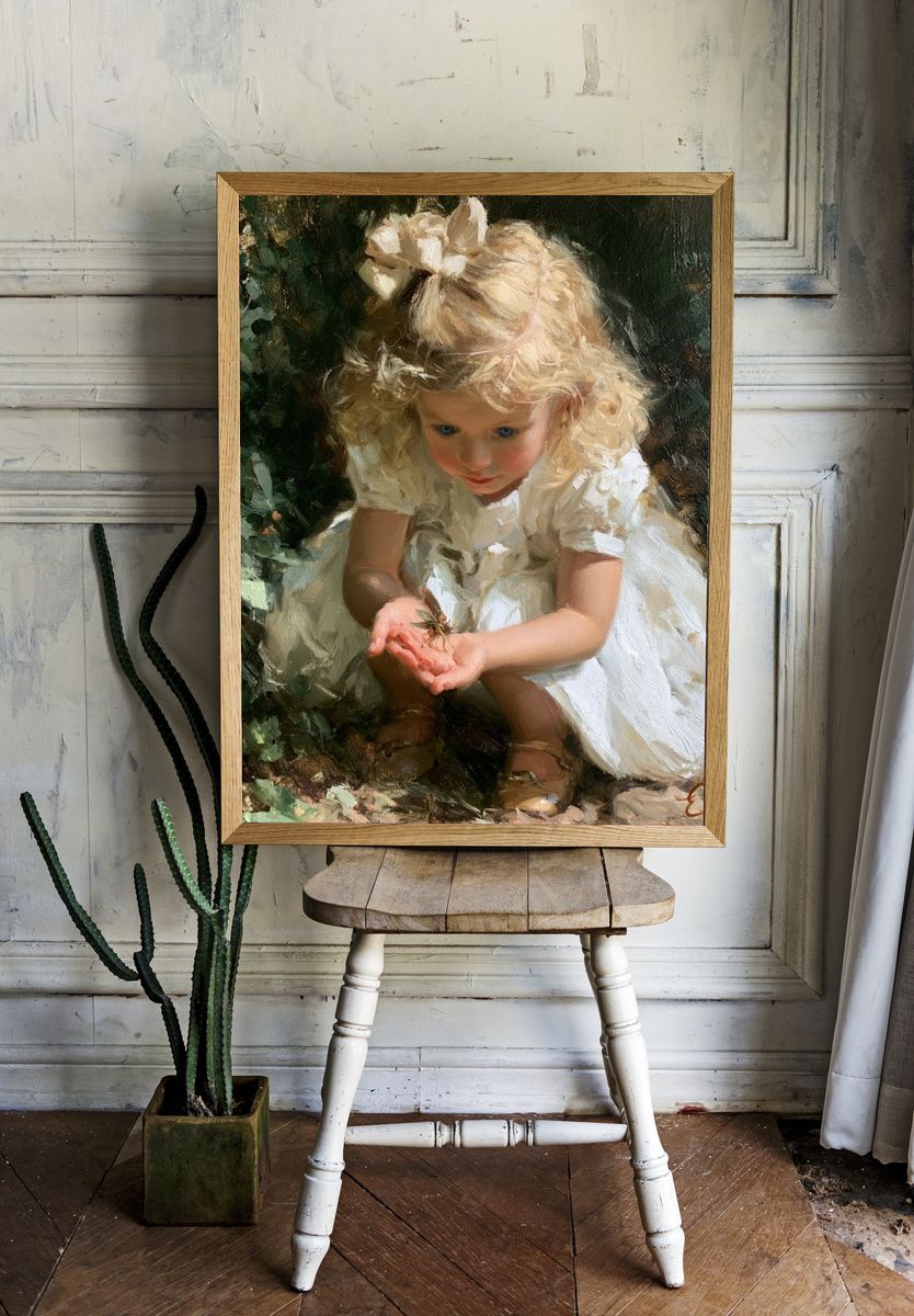 Little Girl with Butterfly Fine-Art Print. room preview
