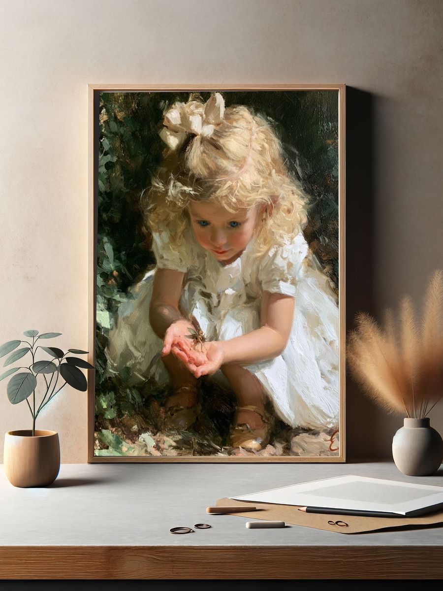 Little Girl with Butterfly Fine-Art Print. — room view 2