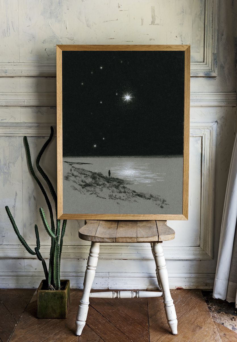 Starry Night by the Shore — Fine Art Print. — room view 1