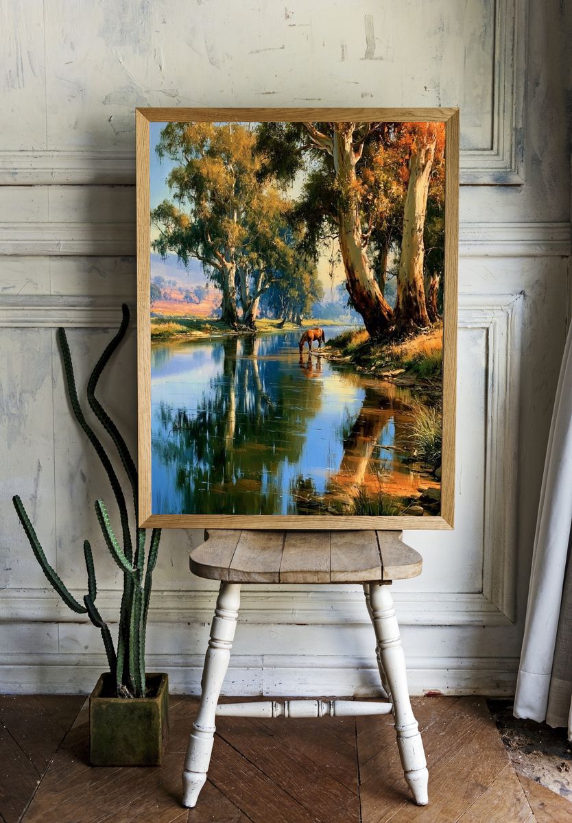 River Eucalyptus Landscape Print. room preview