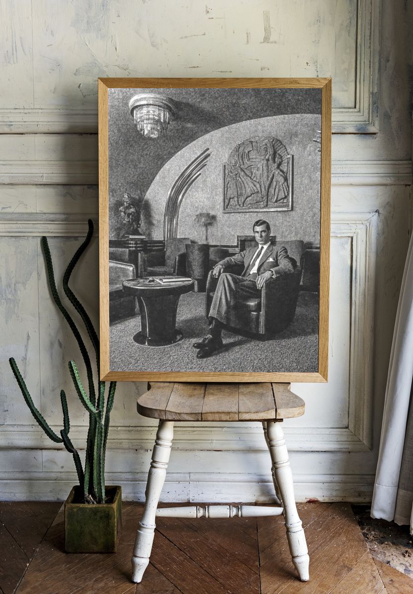Vintage Man in Lounge — Fine Art Print. — room view 1