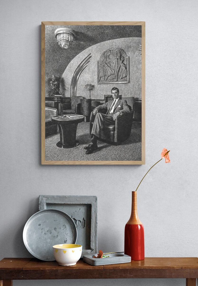Vintage Man in Lounge — Fine Art Print. — room view 3