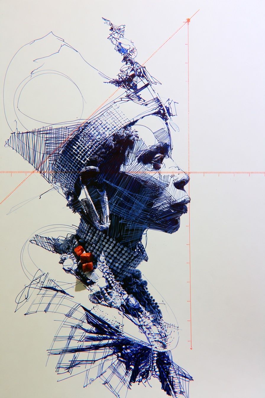 Abstract Blue Portrait Print. poster detail