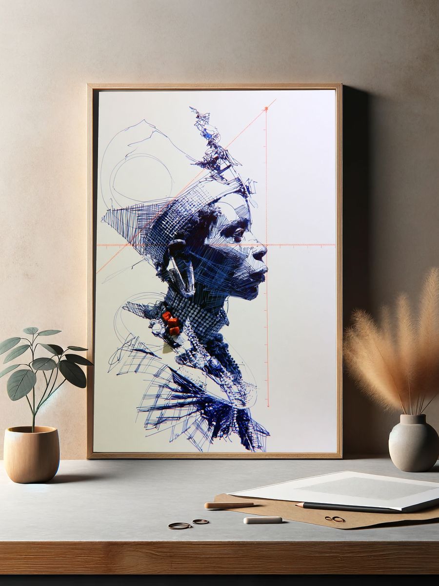 Abstract Blue Portrait Print. — room view 2