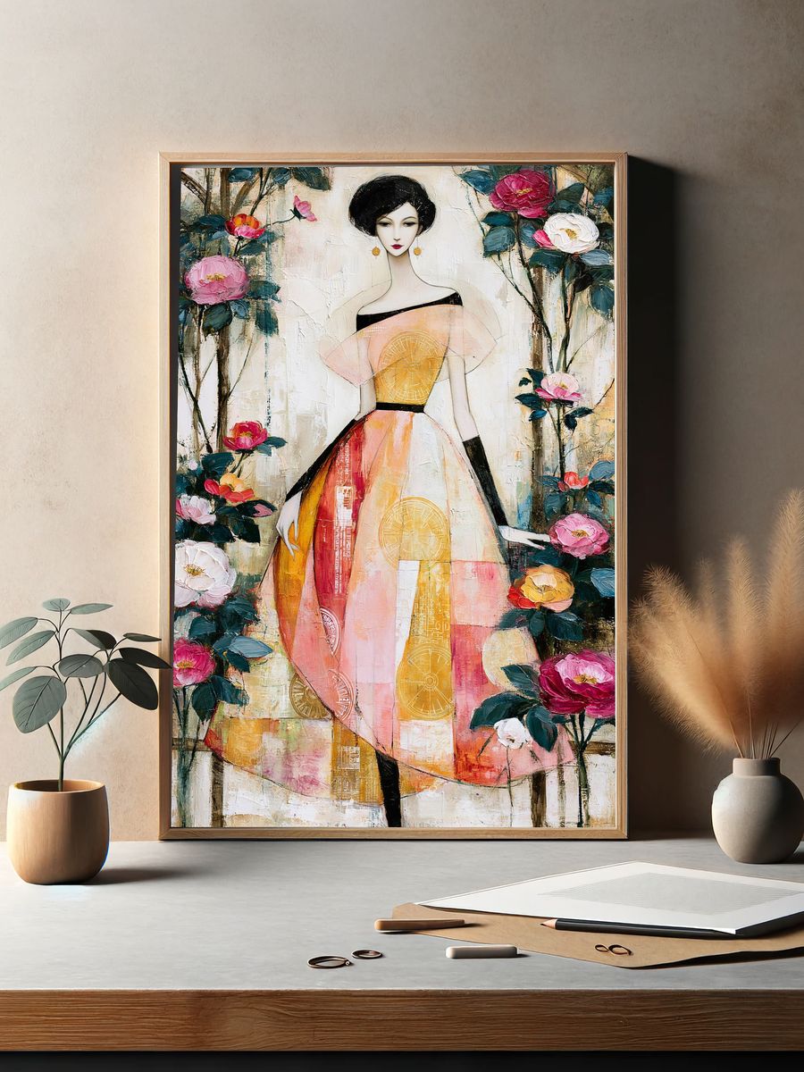 Elegant Floral Woman Fine-Art Poster. — room view 2