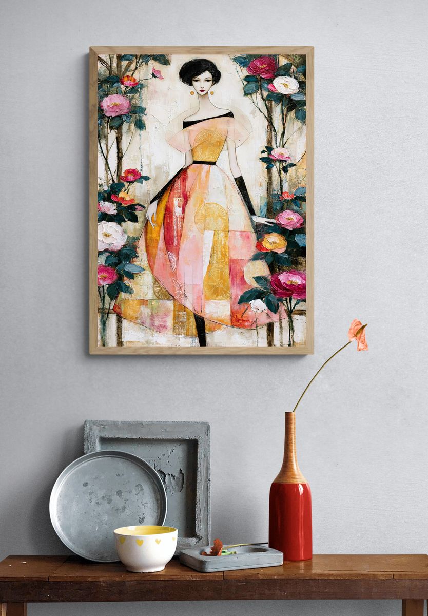 Elegant Floral Woman Fine-Art Poster. — room view 3