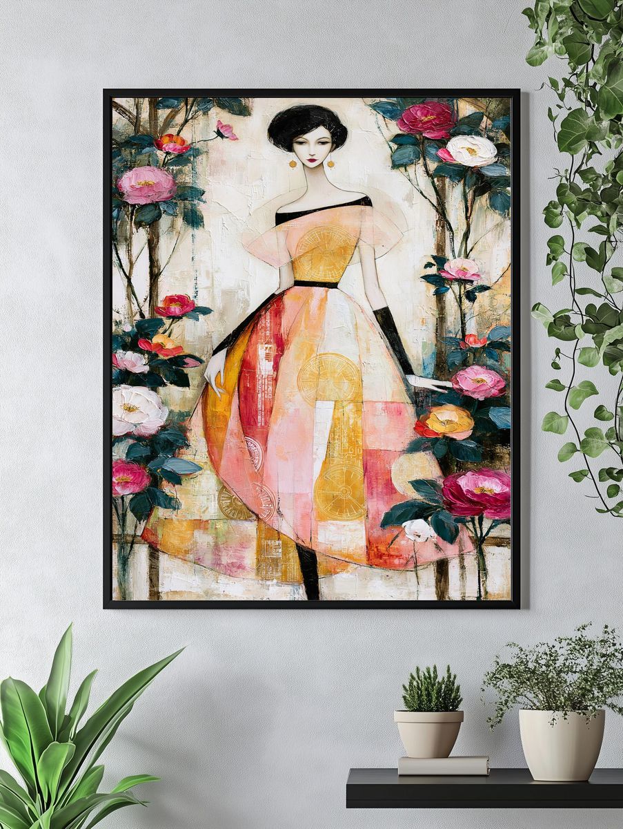 Elegant Floral Woman Fine-Art Poster. — room view 4