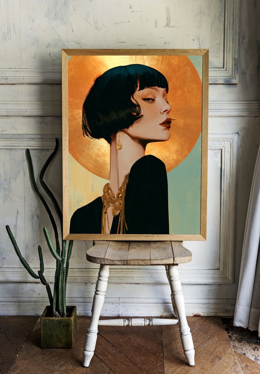 Art Deco Woman Portrait Print. room preview