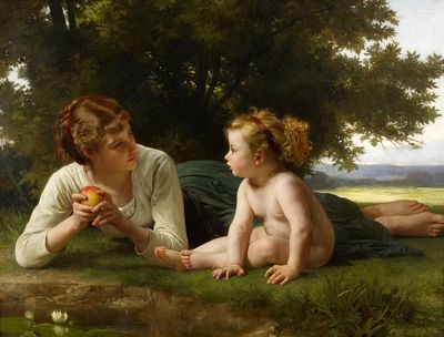William-Adolphe Bouguereau's Temptation (1880). Original. poster print