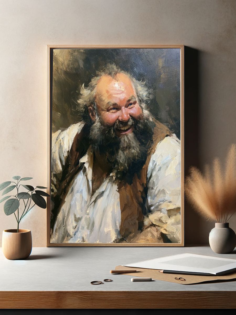 Laughing Bearded Man Portrait Print. — room view 2