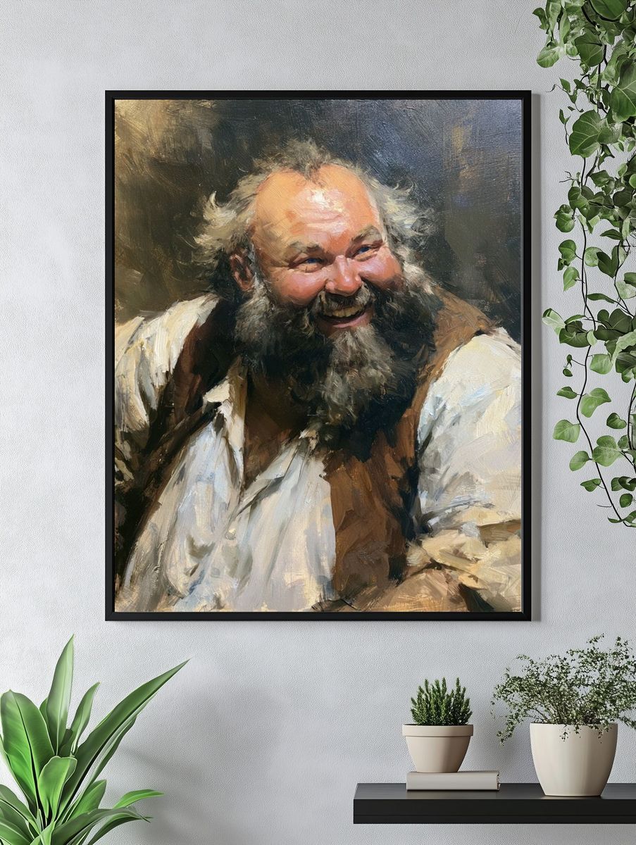 Laughing Bearded Man Portrait Print. — room view 4
