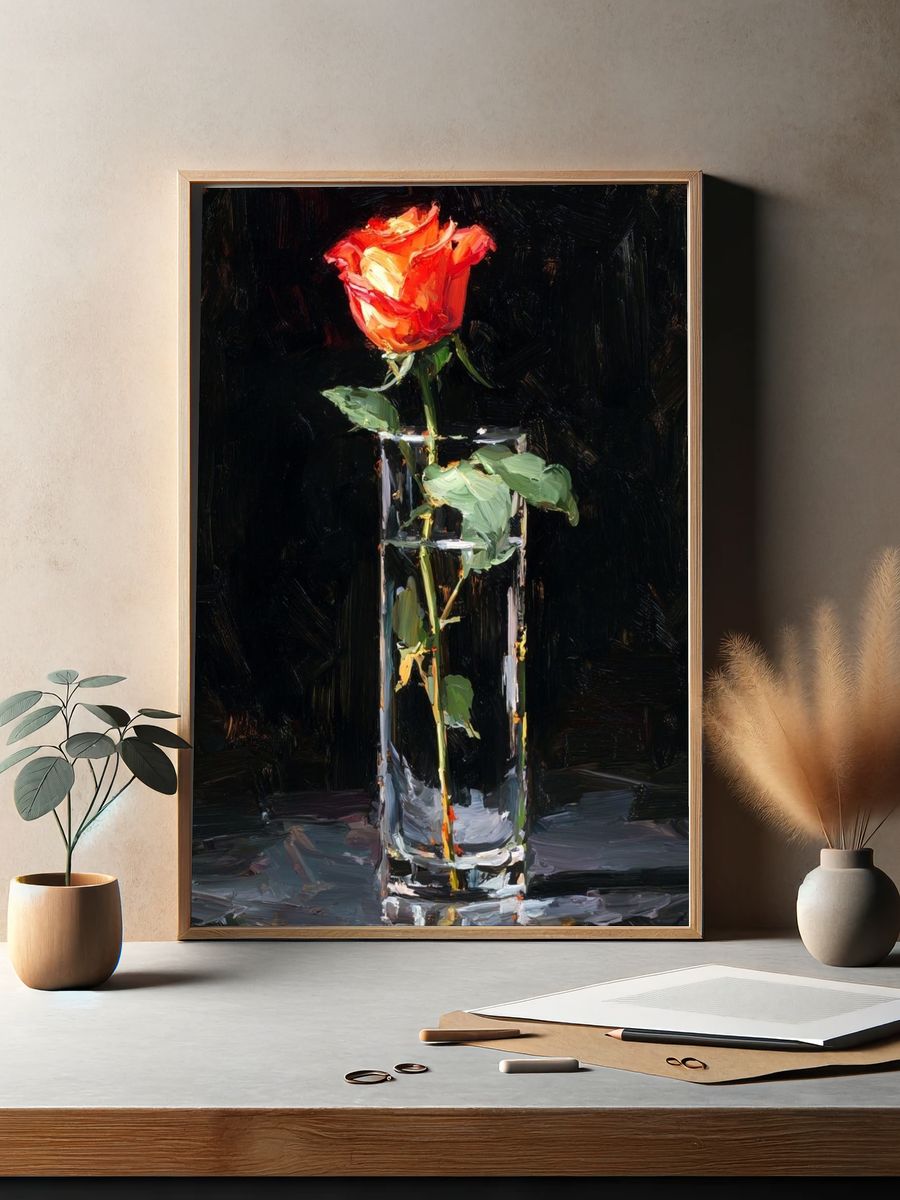 Red Rose Still Life Painting Poster. — room view 2