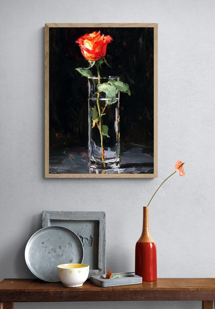 Red Rose Still Life Painting Poster. — room view 3