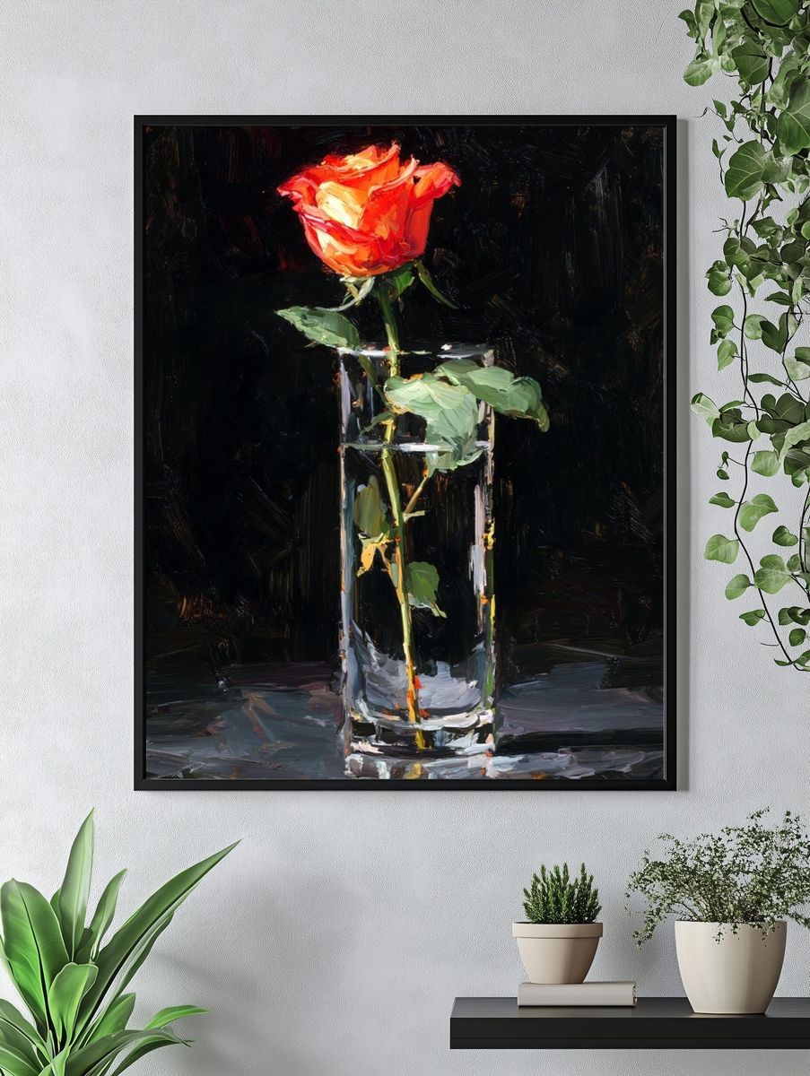 Red Rose Still Life Painting Poster. — room view 4