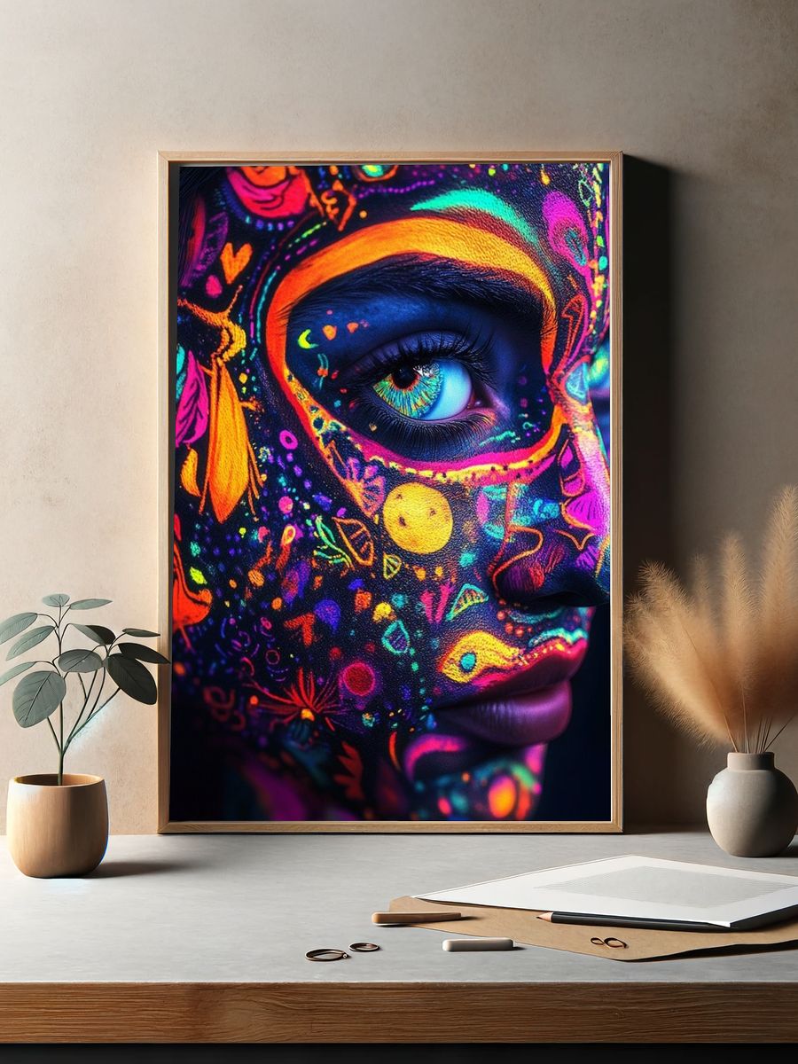 Neon Face Paint Portrait Print. — room view 2