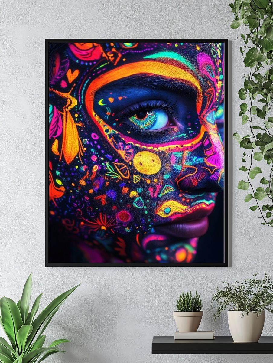 Neon Face Paint Portrait Print. — room view 4